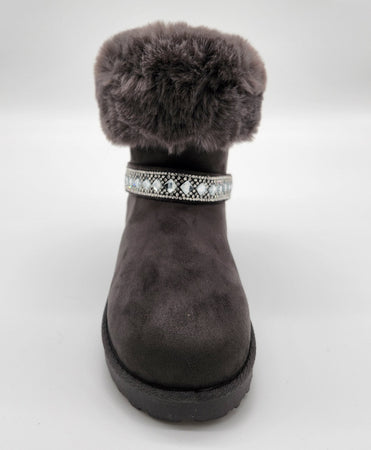 Elsa - Stivaletti in camoscio con pelliccia e strass donna