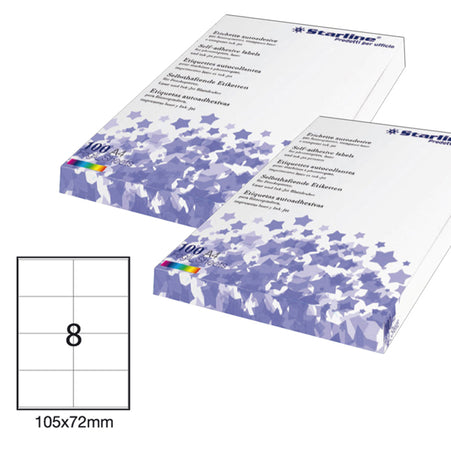 Etichetta Adesiva Bianca 100Fg A4 105X72Mm (8Et/Fg Starline