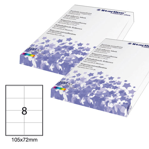 Etichetta Adesiva Bianca 100Fg A4 105X72Mm (8Et/Fg Starline