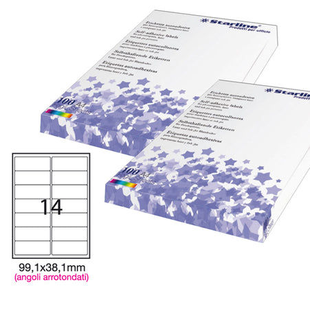 Etichetta Adesiva Bianca 100Fg A4 99,1X38,1Mm (14Et/Fg Angoli Tondi Starline