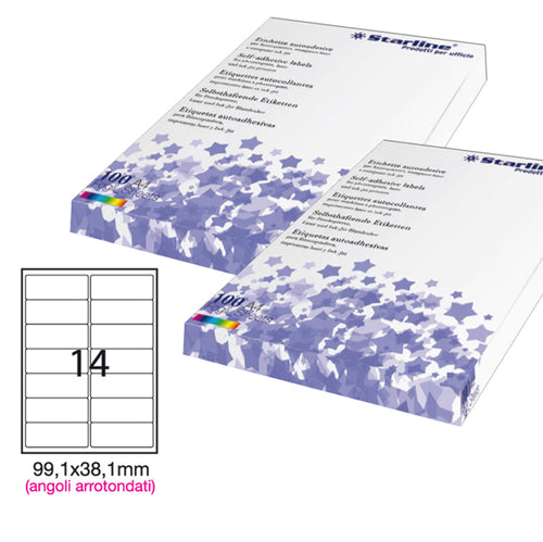 Etichetta Adesiva Bianca 100Fg A4 99,1X38,1Mm (14Et/Fg Angoli Tondi Starline