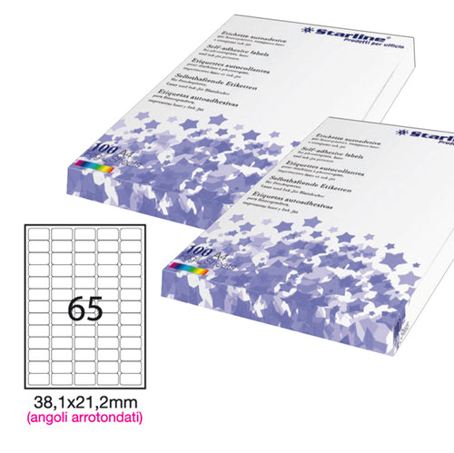 Etichetta Adesiva Bianca 100Fg A4 38,1X21,2Mm (65Et/Fg Angoli Tondi Starline
