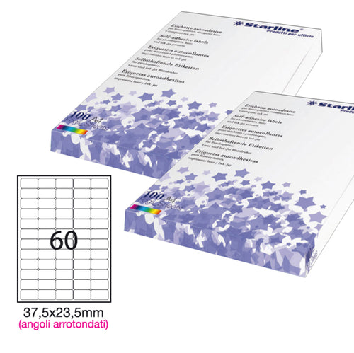 Etichetta Adesiva Bianca 100Fg A4 37,5X23,5Mm (60Et/Fg Angoli Tondi Starline