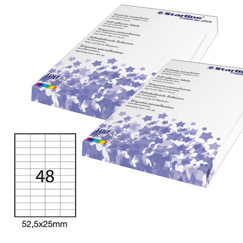Etichetta Adesiva Bianca 100Fg A4 52,5X25Mm (48Et/Fg Starline