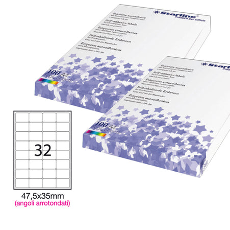 Etichetta Adesiva Bianca 100Fg A4 47,5X35Mm (32Et/Fg Angoli Tondi Starline