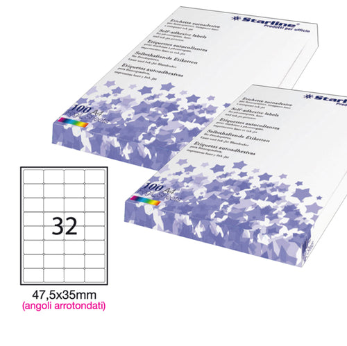 Etichetta Adesiva Bianca 100Fg A4 47,5X35Mm (32Et/Fg Angoli Tondi Starline