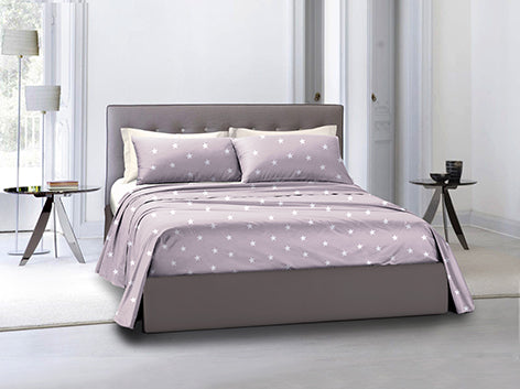 Completo letto lenzuola in cotone made in italy STELLINE BIANCHE SU FONDO ROSA