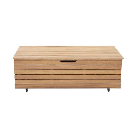 Cassapanca da giardino 190L in legno esotico di eucalipto FSC - 190 L - 48,5 x 109,5 x 37 cm - Con ruote - Effetto teak