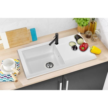 Lavello STRADOUR costruito in EINNA, in SMC WHITE UNI - 17, 1 vasca, dimensioni 78 * 43,5 cm, svuotamento manuale