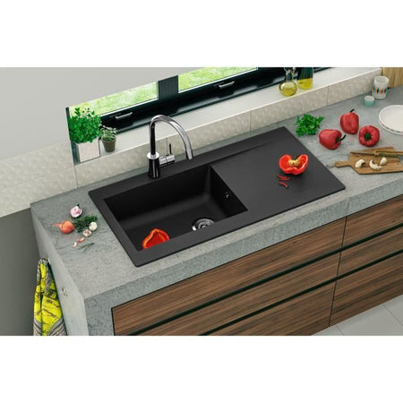 STRADOUR Lavello da incasso in resina Lierra 1000x500mm 1 vasca grande - Nero - Manifattura francese