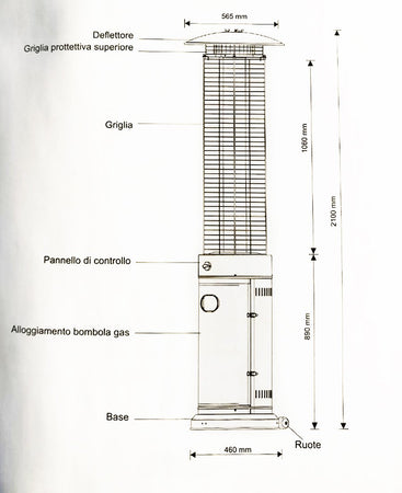 Scaldapatio "Fuoco Vivo" a gas in acciaio h 210 cm 13 kw con ruote per esterno