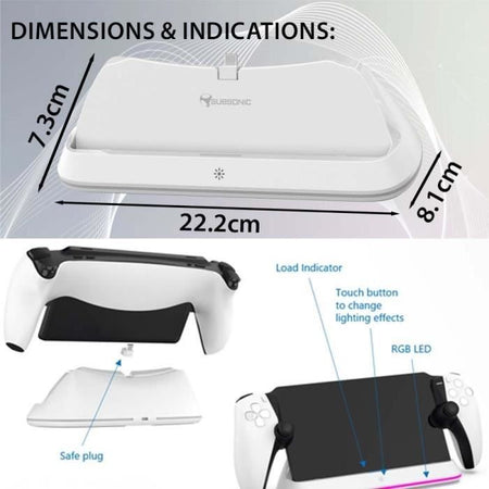 Stazione di ricarica - SUBSONIC - Caricabatterie PS Portal - LED RGB - Ricarica rapida - USB Type-C