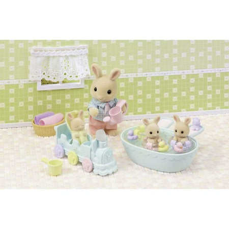 Statuine in miniatura - SYLVANIAN FAMILIES - 5707 - I tre gemelli di Coniglio Creme e accessori da bagno