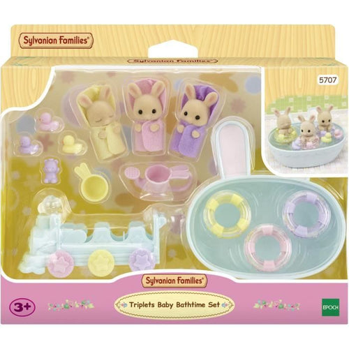 Statuine in miniatura - SYLVANIAN FAMILIES - 5707 - I tre gemelli di Coniglio Creme e accessori da bagno