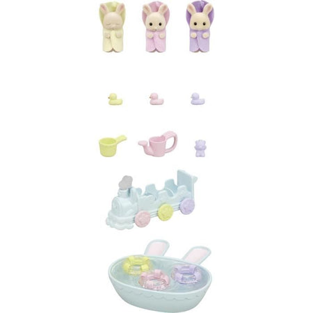 Statuine in miniatura - SYLVANIAN FAMILIES - 5707 - I tre gemelli di Coniglio Creme e accessori da bagno