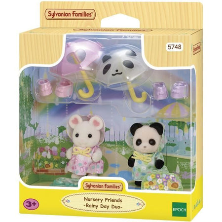 Figure articolate - SYLVANIAN FAMILIES - Baby Duo in tuta antipioggia - Panda e topo Marshmallow