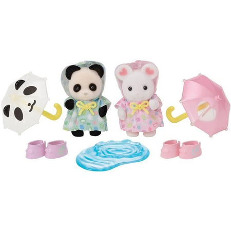 Figure articolate - SYLVANIAN FAMILIES - Baby Duo in tuta antipioggia - Panda e topo Marshmallow