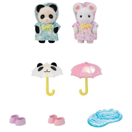 Figure articolate - SYLVANIAN FAMILIES - Baby Duo in tuta antipioggia - Panda e topo Marshmallow