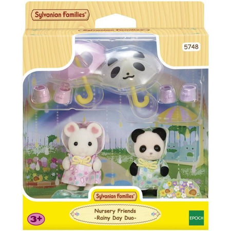 Figure articolate - SYLVANIAN FAMILIES - Baby Duo in tuta antipioggia - Panda e topo Marshmallow