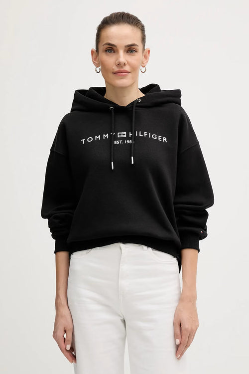 Tommy Hilfiger felpa donna con cappuccio nera con logo relaxed fit