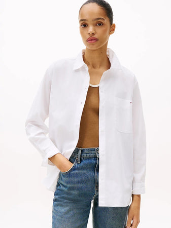 Tommy Hilfiger camicia donna oversize in popeline di cotone bianca