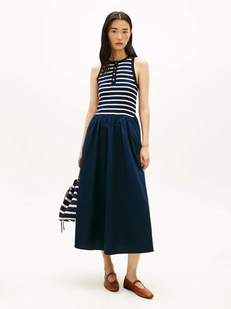 Tommy Hilfiger abito lungo donna in cotone smanicato con bottoni dorati