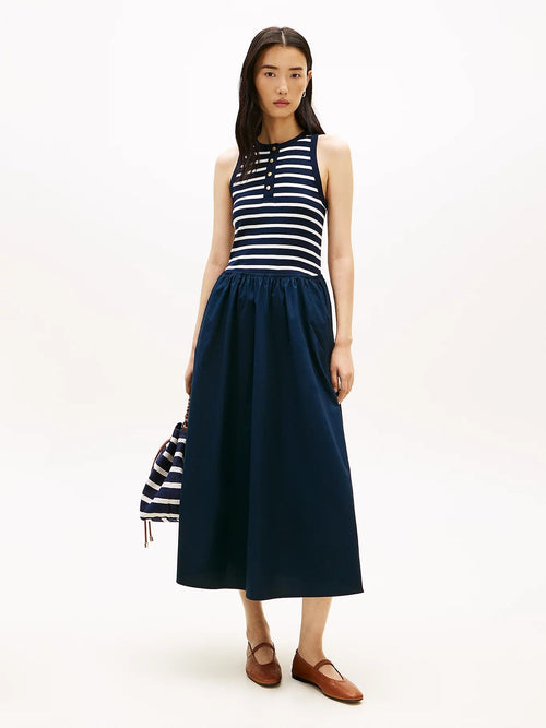 Tommy Hilfiger abito lungo donna in cotone smanicato con bottoni dorati