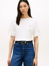 Tommy Hilfiger T-shirt donna in cotone con scollo a barca relaxed fit bianca