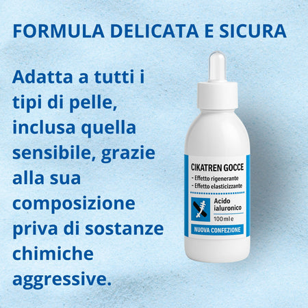 Cikatren Gocce – Siero Rigenerante Cicatrici e Smagliature – Elasticizzante con Rosa Mosqueta, Jojoba e Acido Ialuronico – Viso e Corpo 100ml