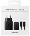 Samsung Caricatore 45W EP-T4511 FC2 USB-C +Cavo1.8m USB-C Black