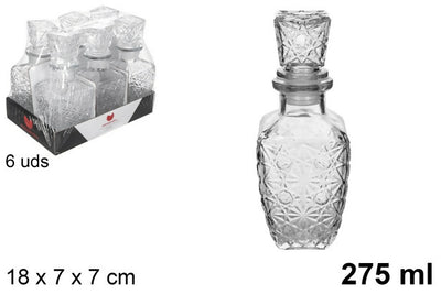 Set 6 pezzi bottiglia vetro 275 ml. decorata turia liquore cm. 7x7 x h 18 cm
