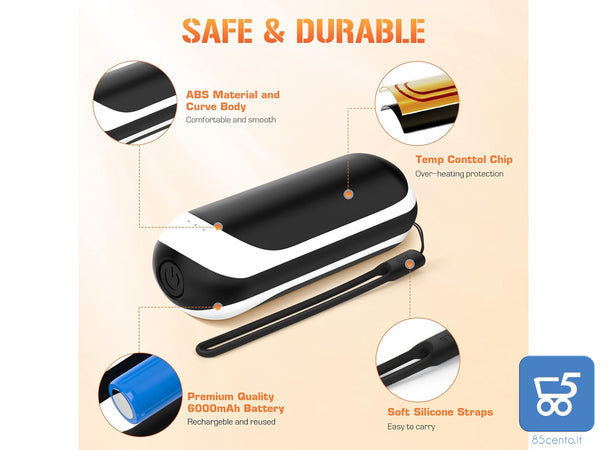 Scaldamani Ricaricabile 6000 mAh Portatile con 3 Modalità Riscaldamento a Mano Doppio Lato