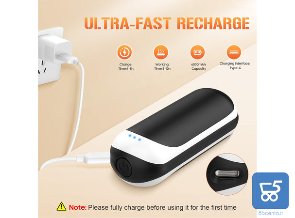 Scaldamani Ricaricabile 6000 mAh Portatile con 3 Modalità Riscaldamento a Mano Doppio Lato