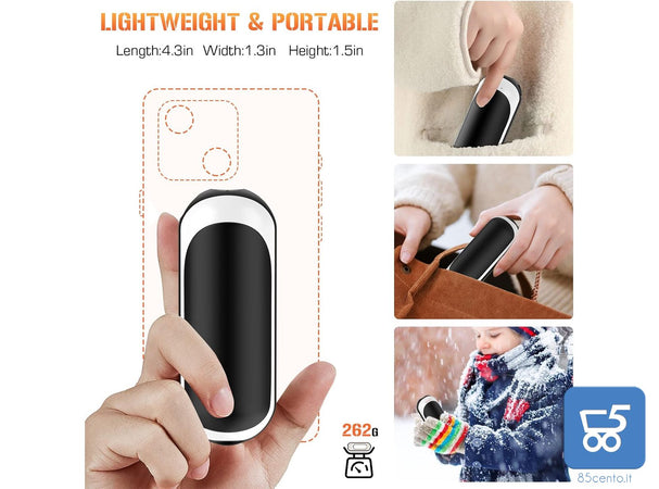 Scaldamani Ricaricabile 6000 mAh Portatile con 3 Modalità Riscaldamento a Mano Doppio Lato