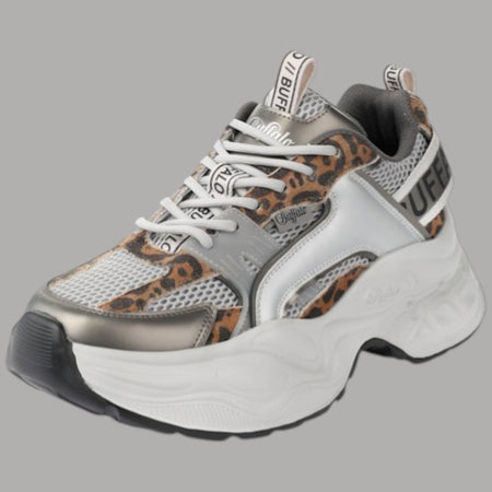 Scarpe Buffalo Yuno One Argento Leopardato Platform Vegan 5.1cm