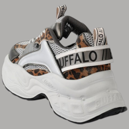 Scarpe Buffalo Yuno One Argento Leopardato Platform Vegan 5.1cm