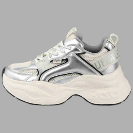 Scarpe Buffalo Yuno One Platform: Vegan, Memory Foam, Bianco-Argento