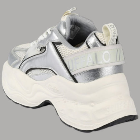 Scarpe Buffalo Yuno One Platform: Vegan, Memory Foam, Bianco-Argento