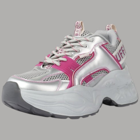 Scarpe Buffalo Yuno Platform Argento-Rosa, Comfort Vegan 5.1cm