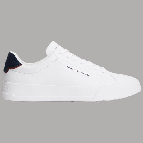 Scarpe Tommy Hilfiger Sneakers Pelle Bianche Dettaglio blu Retro