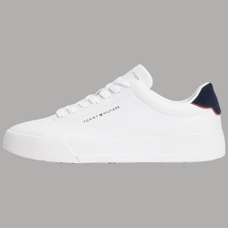 Scarpe Tommy Hilfiger Sneakers Pelle Bianche Dettaglio blu Retro