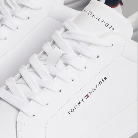 Scarpe Tommy Hilfiger Sneakers Pelle Bianche Dettaglio blu Retro