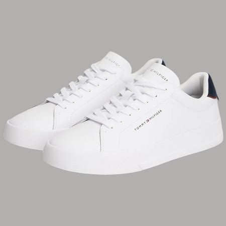 Scarpe Tommy Hilfiger Sneakers Pelle Bianche Dettaglio blu Retro