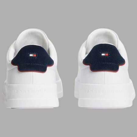 Scarpe Tommy Hilfiger Sneakers Pelle Bianche Dettaglio blu Retro