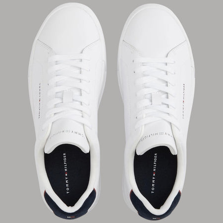 Scarpe Tommy Hilfiger Sneakers Pelle Bianche Dettaglio blu Retro