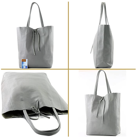 Modarno Shopper Bag a spalla in pelle con doppio manico, Shopper Large con tasca interna in pelle