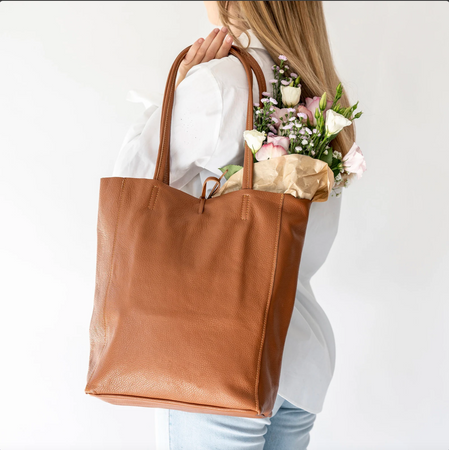 Modarno Shopper Bag a spalla in pelle con doppio manico, Shopper Large con tasca interna in pelle