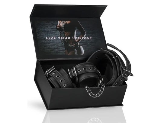 Bondage collare e polsiere pelle EasyToys Fetish Collection nero fetish BDSM