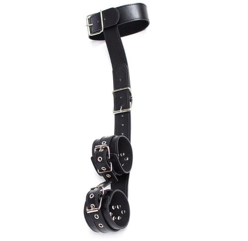 Sistema di blocco Fetish bondage collare manette nero Pelle regolabile BDSM