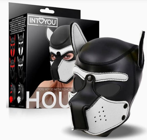 IntoYou BDSM Line Dog Hood White & Black con Museruola Removibile per donna